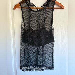 EXPRESS Y2K BLACK LACE TOP WITH BUILT IN BANDEAU SZ SMALL